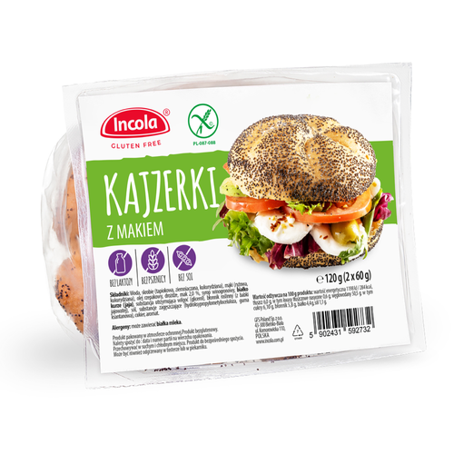 Bułka kajzerka z makiem bezglutenowa (2 szt.) 120 g - Incola