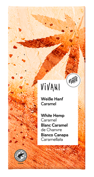 Czekolada biała z karmelizowanymi nasionami konopi i wanilią 80 g - Vivani (EKO)