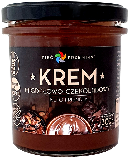 Krem migdałowo czekoladowy bez dodatku cukru bezglutenowy KETO 300 g - Pięć Przemian