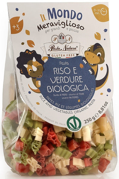 Makaron dla dzieci dinozaury ryżowy trójkolorowy bezglutenowy 250 g - Pasta Natura (EKO)