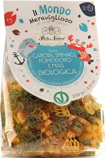 Makaron kukurydziany trójkolorowy dla dzieci ocean bezglutenowy 250 g - Pasta Natura (EKO)