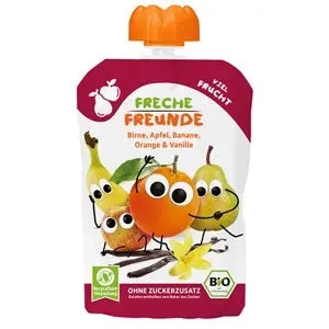 Mus gruszka jabłko banan pomarańcza wanilia bez dodatku cukru bezglutenowy od 8 msc. 100 g - Freche Freunde (EKO)