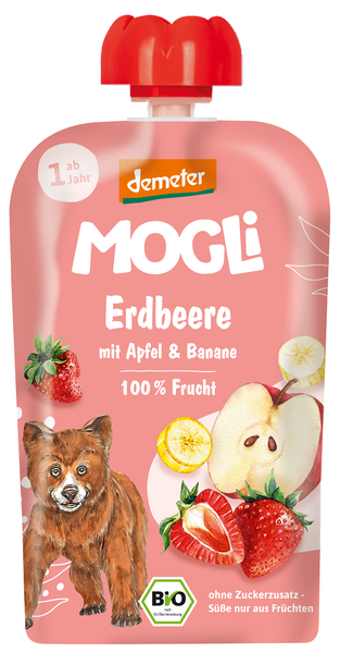Mus jabłko banan truskawka bez dodatku cukru od 12 msc. 100 g - Mogli (EKO)