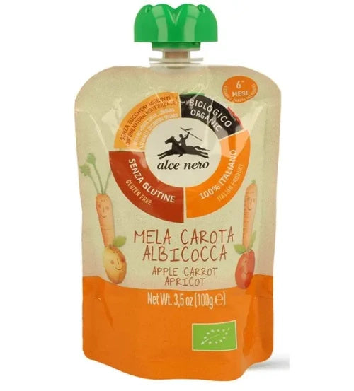 Mus jabłko marchew morela bez dodatku cukru bezglutenowy od 6 msc. 100 - Alce Nero (EKO)