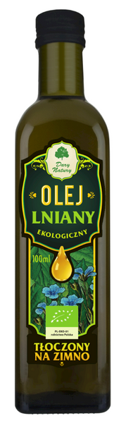 Olej lniany tłoczony na zimno 100 ml - Dary Natury (EKO)