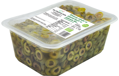 Oliwki zielone w plasterkach w zalewie 1000 g (600 g) - Bio Organica Italia (EKO)