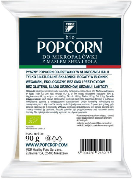 Popcorn z żółtej kukurydzy z shea i solą do przygotowania w mikrofalówce bezglutenowy 90 g - Popcrop (EKO)