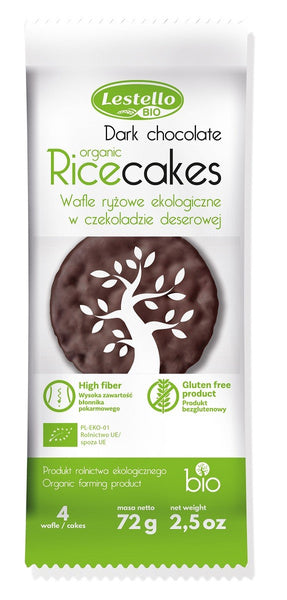 Wafle ryżowe w czekoladzie deserowej bezglutenowe 72 g - Lestello (EKO)