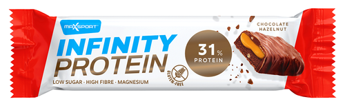Baton proteinowy z karmelem i orzechami laskowymi w mlecznej czekoladzie bezglutenowy 55 g - Maxsport