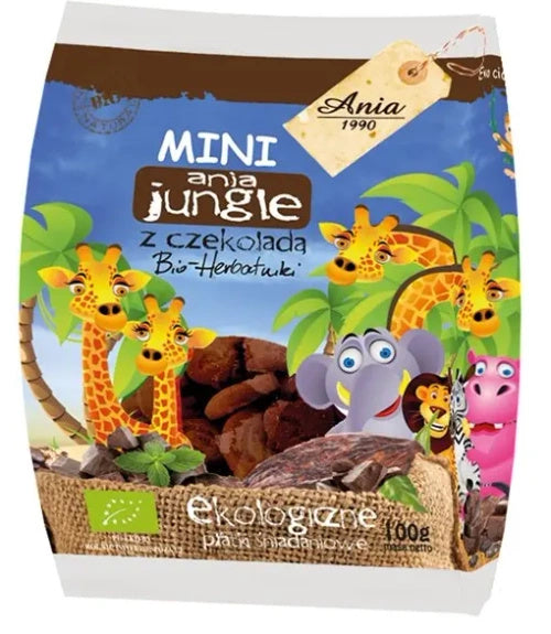 Ciastka herbatniki dla dzieci z czekoladą mini jungle 100 g - Bio Ania (EKO)
