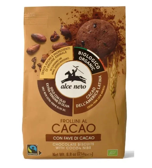 Ciastka kakaowe z ziarnami kakao fair trade 250 g - Alce Nero (EKO)
