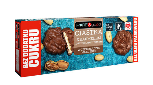 Ciastka z karmelem i orzeszkami ziemnymi w czekoladzie mlecznej bez dodatku cukru 128 g - PURE&Good