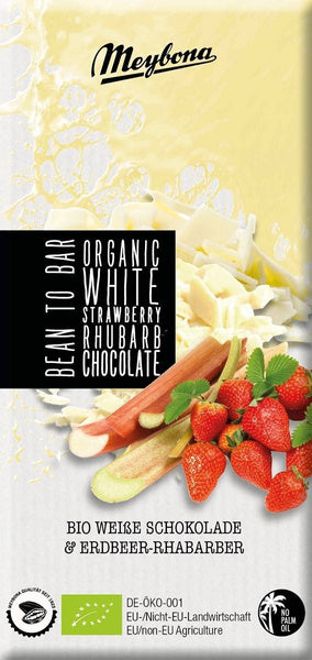 Czekolada biała z truskawkami i rabarbarem 100 g - Meybona (EKO)