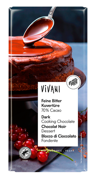 Czekolada gorzka kuwertura do gotowania wegańska 200 g - Vivani (EKO)