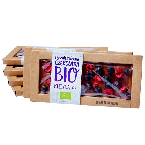 Czekolada mleczna z czarnymi porzeczkami i malinami 53 g - Cukiernia Staropolska (EKO)