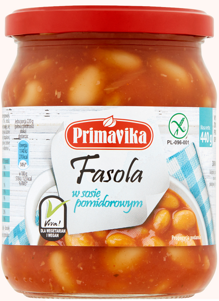 Fasola w sosie pomidorowym bezglutenowa 440 g - Primavika