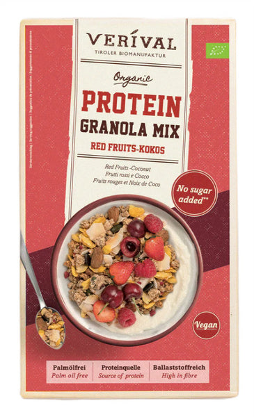 Granola proteinowa z owocami czerwonymi i kokosem bez dodatku cukru 300 g - Verival (EKO)