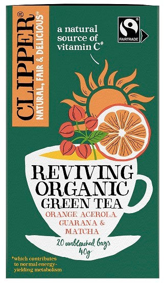 Herbata zielona z acerolą guaraną i matchą ożywienie fair trade 20 szt. 40 g - Clipper (EKO)