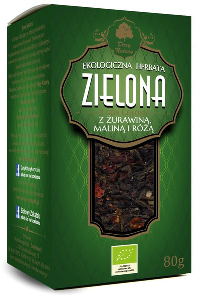 Herbata zielona z żurawiną maliną i różą liściasta 80 g - Dary Natury (EKO)