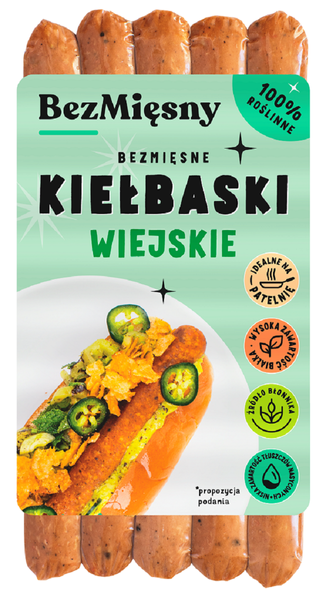 Kiełbaski wegańskie wiejskie roślinne 180 g - Bezmięsny