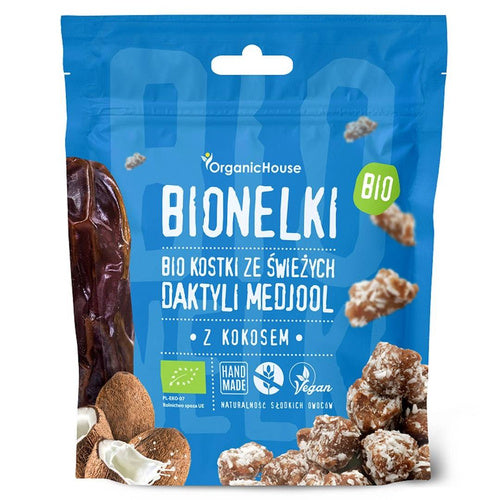 Kostki daktylowe z wiórkami kokosowymi bezglutenowe 50 g - Organichouse (EKO)