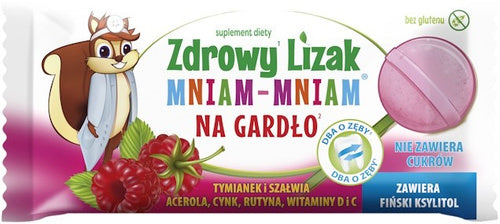 Lizak malinowy na gardło bezglutenowy 6 g - Mniam Mniam
