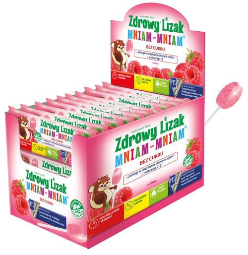 Lizak malinowy z wit. D i C zdrowy lizak bezglutenowy 6 g - Mniam Mniam