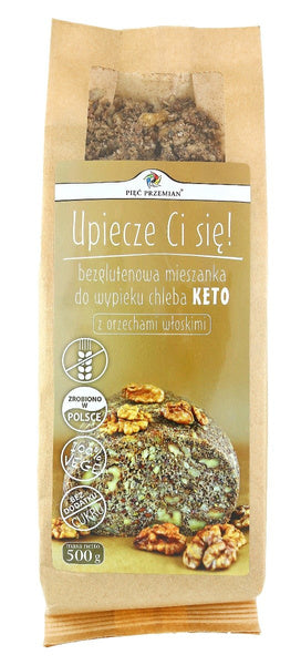 Mieszanka do wypieku chleba z orzechami włoskimi bezglutenowa KETO 500 g - Pięć Przemian