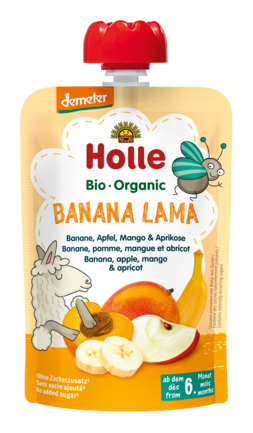 Mus bananowa lama banan jabłko mango morela bez dodatku cukru od 6 msc. 100 g - Holle (EKO)