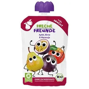 Mus jabłko gruszka marakuja bez dodatku cukru bezglutenowy od 6 mcs. 100 g - Freche Freunde (EKO)