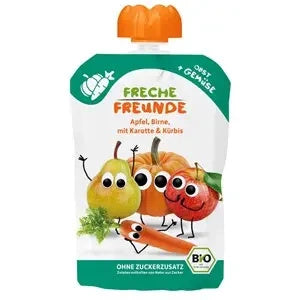 Mus jabłko gruszka marchew dynia bez dodatku cukru bezglutenowy od 6 msc. 100 g - Freche Freunde (EKO)