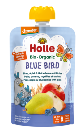 Mus niebieski ptak gruszka jabłko jagoda owies bez dodatku cukru od 6 msc. 100 g - Holle (EKO)