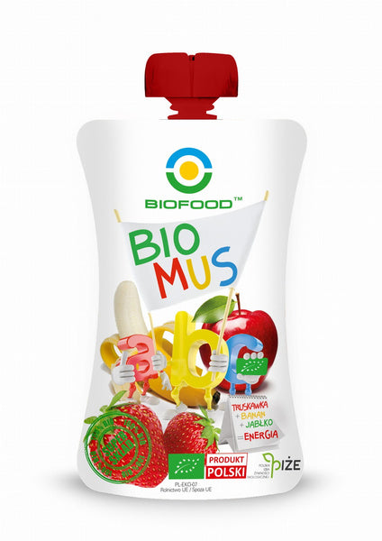 Mus truskawka banan jabłko bezglutenowy 90 g - Bio Food (EKO)
