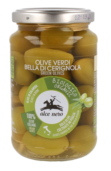 Oliwki zielone bella di cerignola z pestką w zalewie 350 g (180 g) - Alce Nero (EKO)