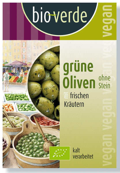 Oliwki zielone bez pestek z ziołami 150 g - Bio Verde (EKO)