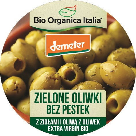Oliwki zielone bez pestek z ziołami i oliwą z oliwek extra virgin 125 g - Bio Organica Italia (EKO)