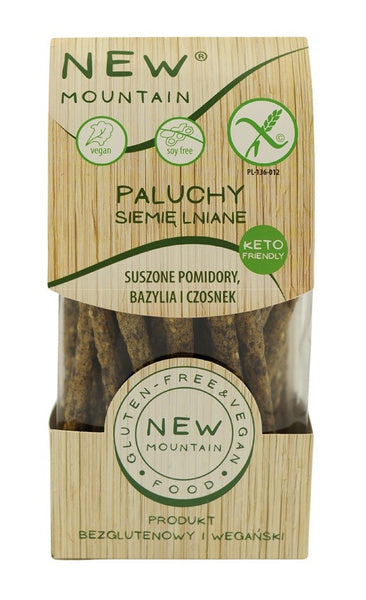Paluchy z siemieniem lnianym, pomidorami, czosnkiem i bazylią bezglutenowe 200 g - New Mountain