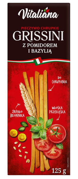 Pieczywo chrupkie grissini z pomidorami i bazylią 125 g - NaturaVena