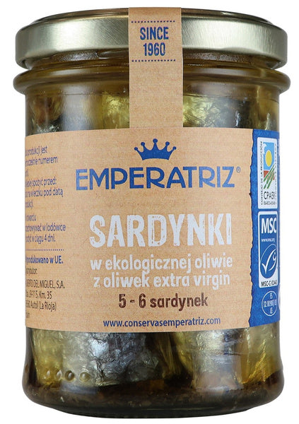 Sardynki europejskie w BIO oliwie z oliwek extra virgin 190 g (133 g) - Emperatiz (EKO)