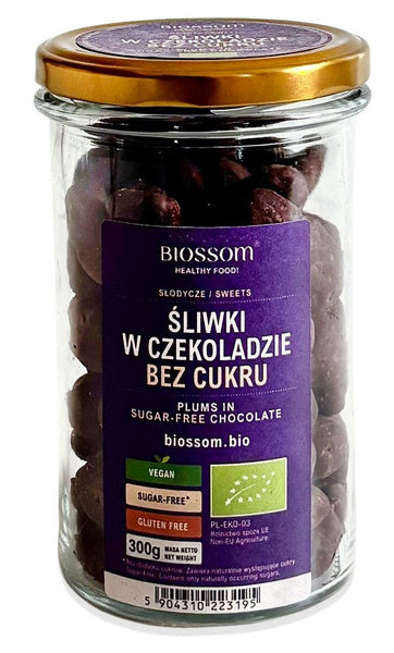 Śliwki kalifornijskie w czekoladzie bezglutenowe 300 g - Biossom (EKO)